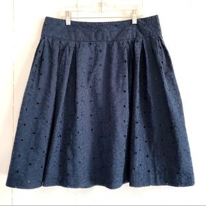 Isaac Mizrahi Navy Blue Eyelet Lined Full Skirt